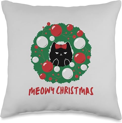 jovy fits Meowy Wreath  Almohada fea de regalo de Navidad para gato, 16 x 16 pulgadas, multicolor