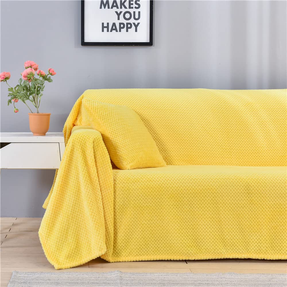 WYJHNLBEDC Sofa Throw Blanket, Cuddly Blanket, Fluffy Warm Blanket, Fleece Blanket, Bedspread/Bed Throw/Dog Blanket, Washable, Sofa Protection, Dog Cat, 200 x 260 cm for Sofa 2-Seater, Light Yellow