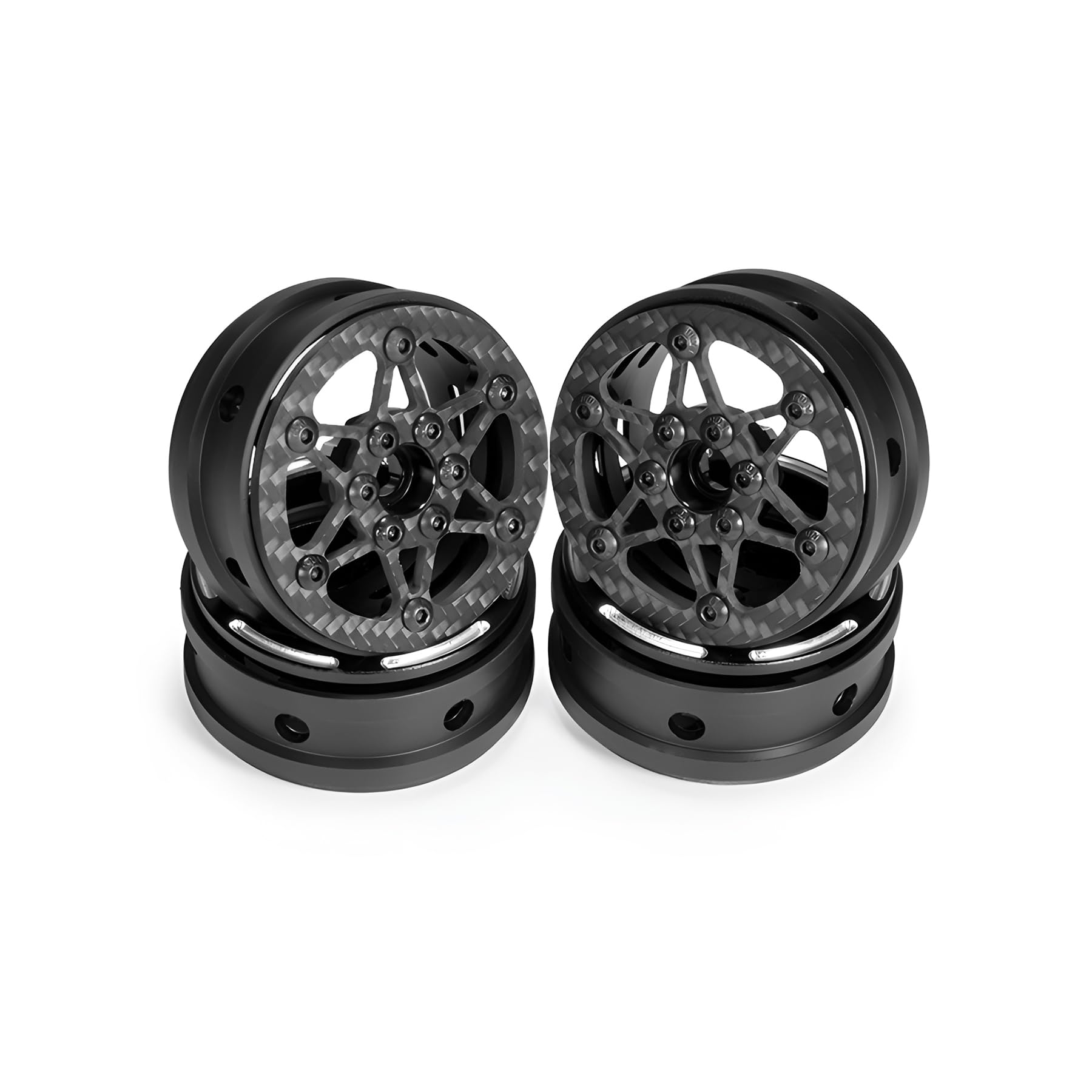 1.9 Beadlock Wheels, 4Pcs Carbon Fiber 1.9 Wheels, 1.41oz/Pcs Lightweight 1.9 Crawler Wheels for Axial SCX10 II SCX10 III Capra TF2 Element Enduro