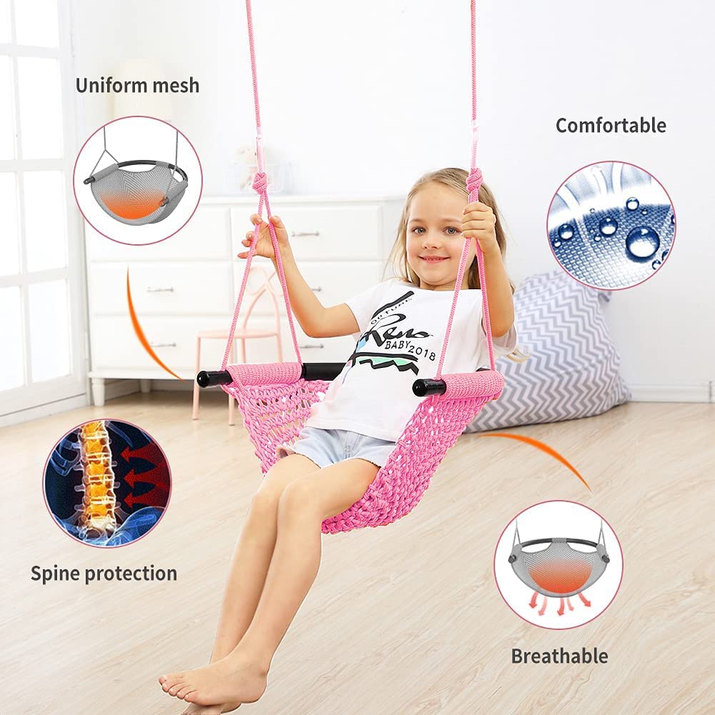 Columpio Infantil Exterior,Asiento de Columpio para Niños,Ajustable en Altura,Mano Ideal para árboles, Interior Al Exterior, Jardin,Patio De Juegos, Patio(Color: Rosa)