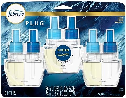 Febreze Plug in Air Fresheners, Ocean, Odor Fighter for Strong Odors, Scented Oil Refill (3 Count)