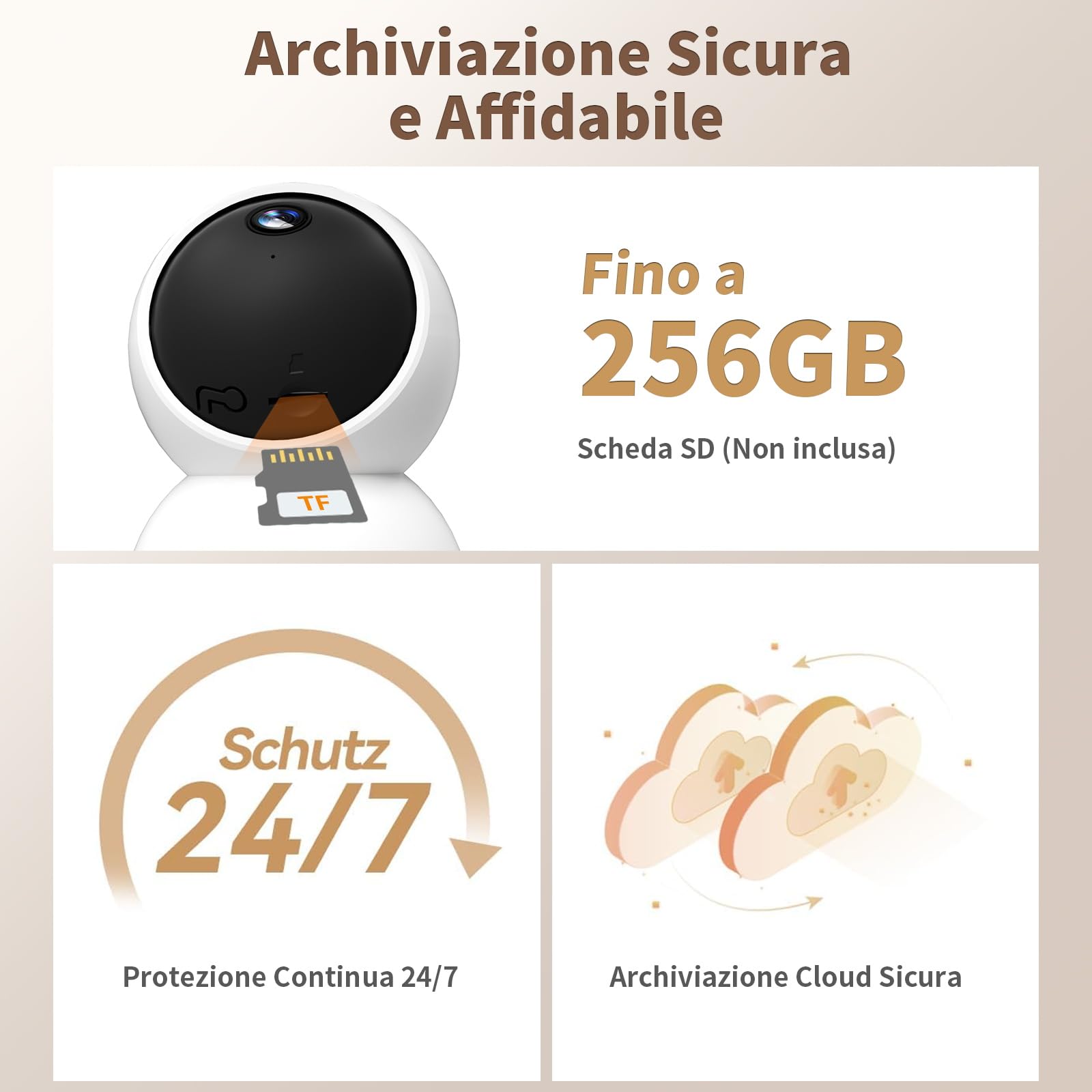 Alaga Telecamera di Sicurezza Interna 2K, Rilevamento AI di Persone e Animali, Wi-Fi 2.4/5 GHz, Rotazione 360°, Visione Notturna, Audio Bidirezionale, Compatibile con Alexa & Google (3 Mesi Cloud)