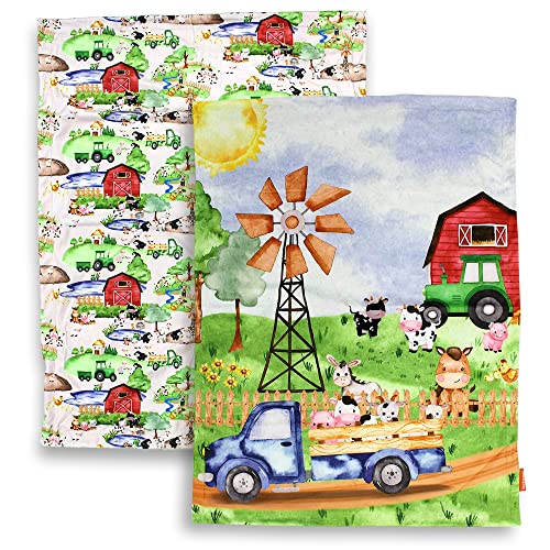 Dear Baby Gear Manta reversible para bebé, manta de cuna de doble capa, mantas de bebé para niñas y niños, manta de bebé con estampado de tractor verde para cuna, cochecito o automóvil, 40 x 30
