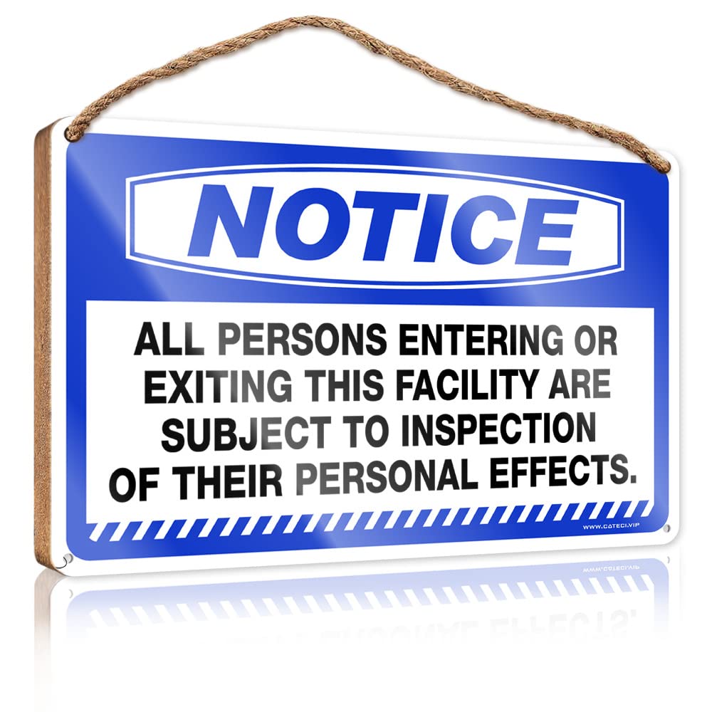 FRINTOXA Wooden Decorative Plaque Notice All Persons Entering Or Exiting This Facility Are Subject To Inspection Wooden Sign(15X28CM)