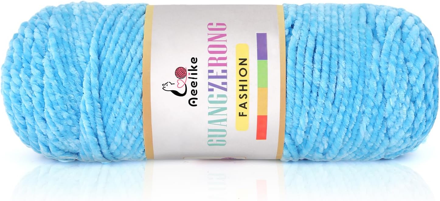 Aeelike 200g (7.05 oz) Chenille Yarn, 146 Yards Big Velvet Chenille Yarn Skein for Crocheting Chenille Chunky Yarn Super Soft & Warm for Baby Sweater Blankets DIY Craft, Blue