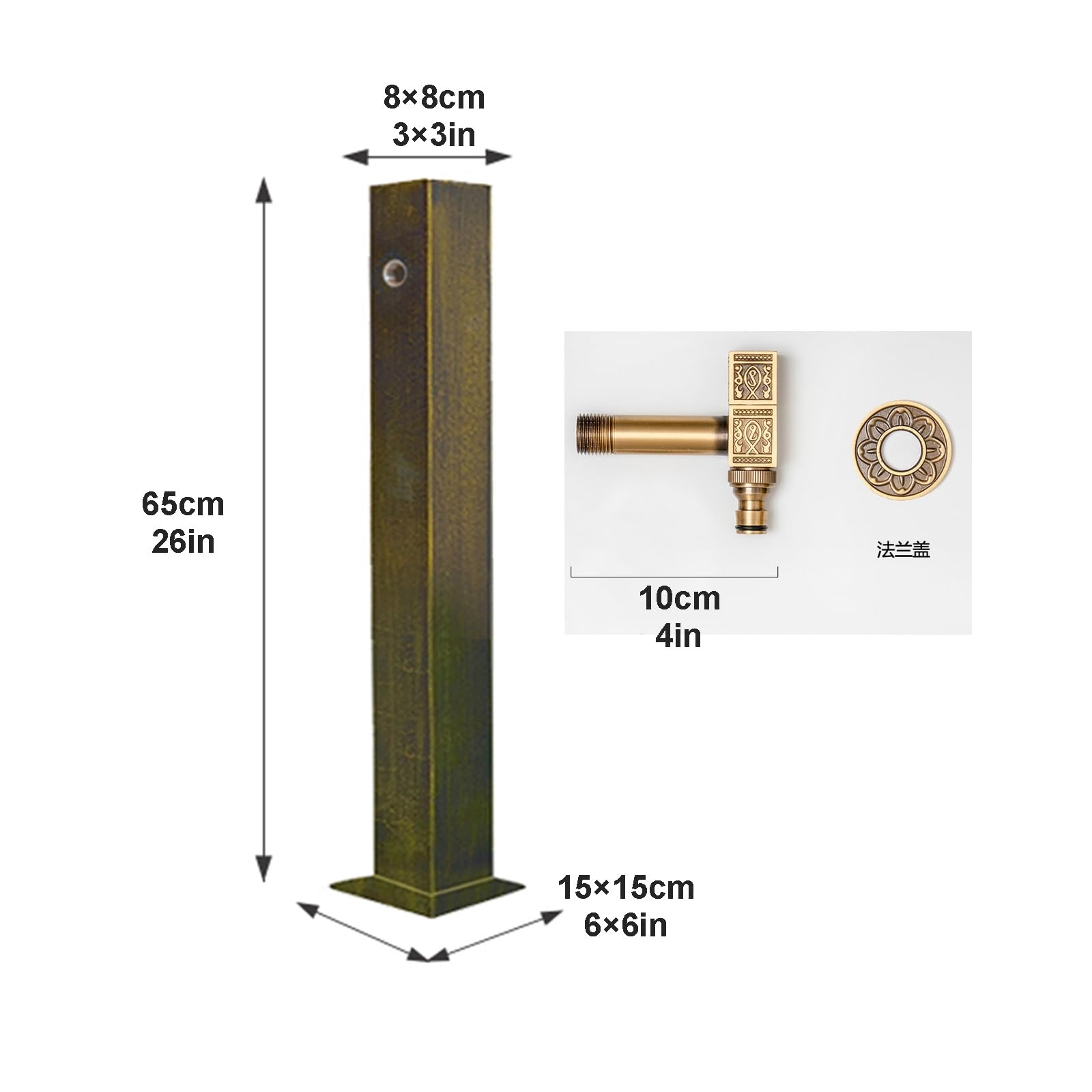 Columna de agua antigua para exteriores, 65 cm, resistente a las heladas, grifo de cobre para jardín, balcón, patio, elegante fuente de agua para decoración del hogar