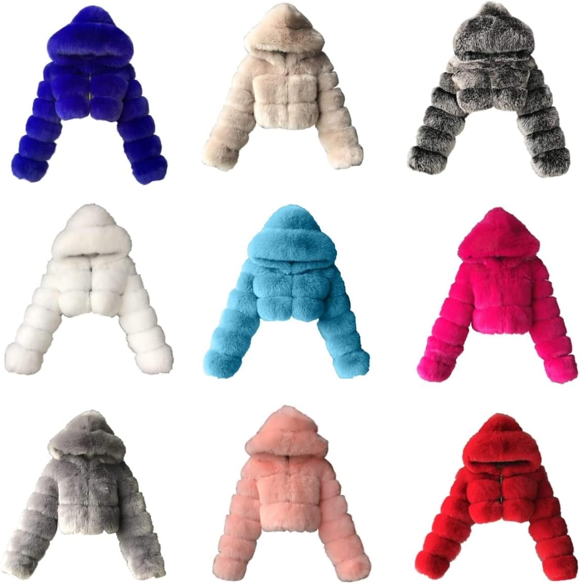 HINDOLA Womens Fluffy Faux Fur Solid Jacket for Women Long Sleeve Sexy Short Coat Autumn Winter Shearling Overcoat - Image 5