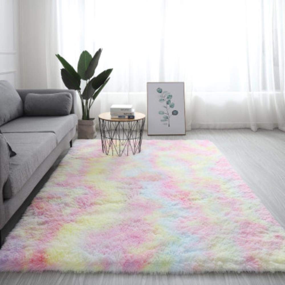 Dywan Tie-Dye Shaggy pluszowa podłoga z flauszowym nadrukiem mata dla dzieci sztuczne futro, mata do salonu, absorpcja alfombra, błękitny, 40 x 60 cm