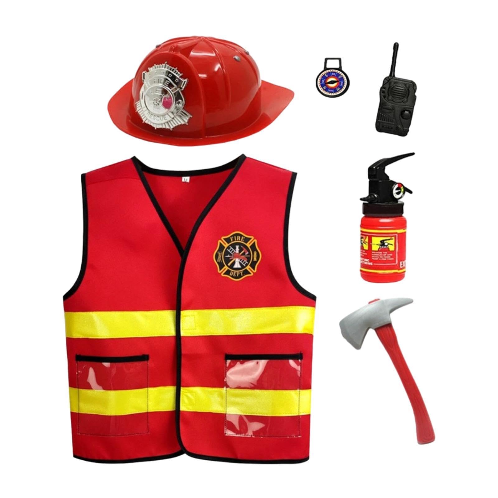 Amagogo Gilet da Pompiere per Bambini Gilet da Festa per Pompiere vestibilità Lavabile Accessorio per Costume da Pompiere Premium per età 3-10 Anni, 6 Pezzi