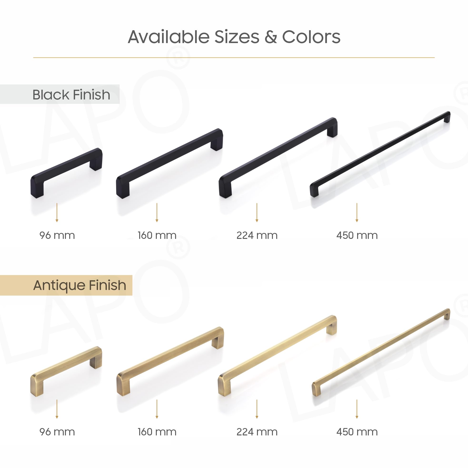 LAPO 4 Inch Cabinet Handles for Kitchen, Stainless Steel Structure for Drawer and Cupboard, Smooth Hand Feel, Scratch Safe Finish, Hole to Hole Size 10 cm, Easy Mount Setup (96mm, Black, Pack of 2) — Amazon image 6