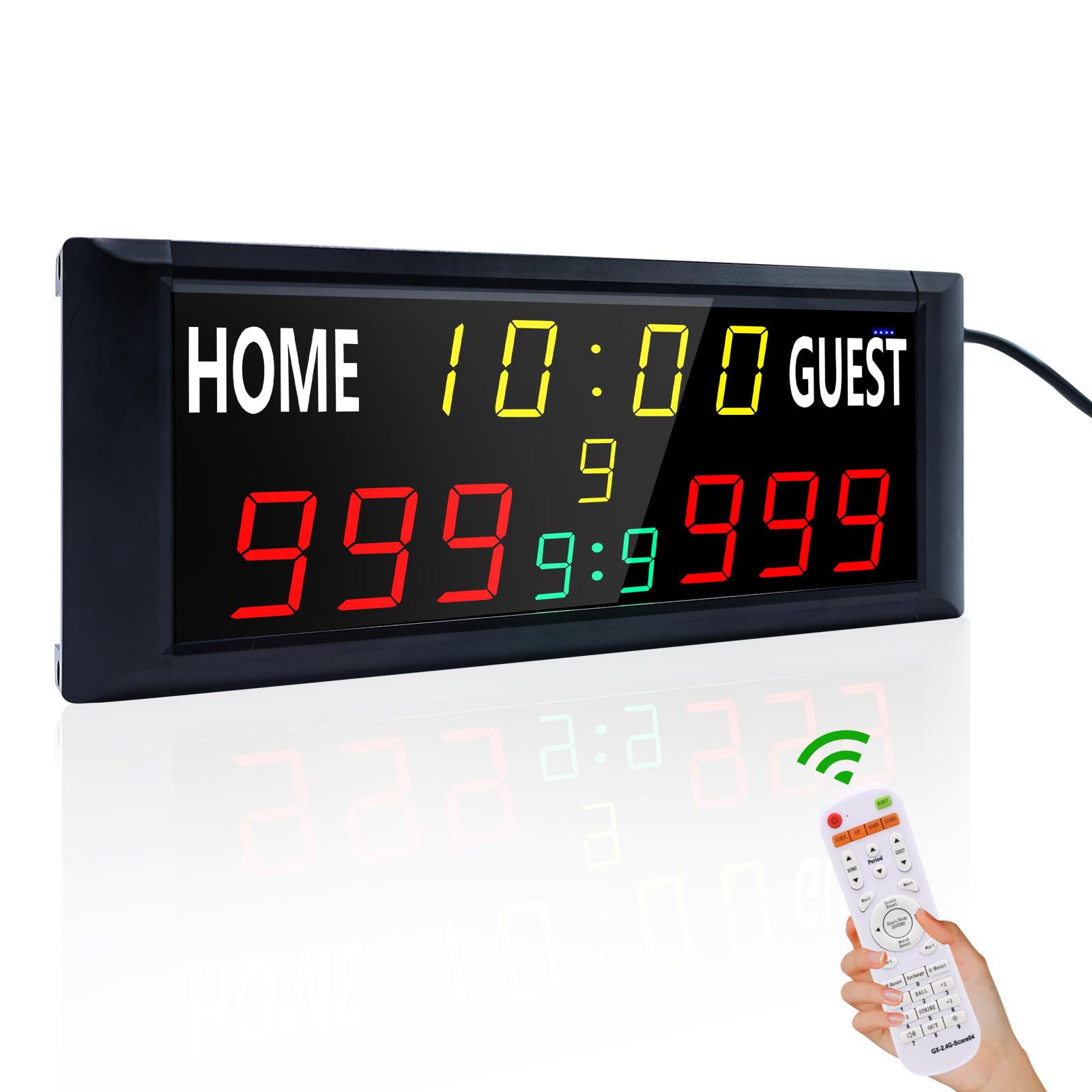 YZ 16” Large Electronic Scoreboard with Remote, Bright LED Scoreboard for Outdoor Games, Digital Scoreboard with Timer Clock, Portable Score Keeper for Football/Basketball/Cornhole/Volleyball-image-2