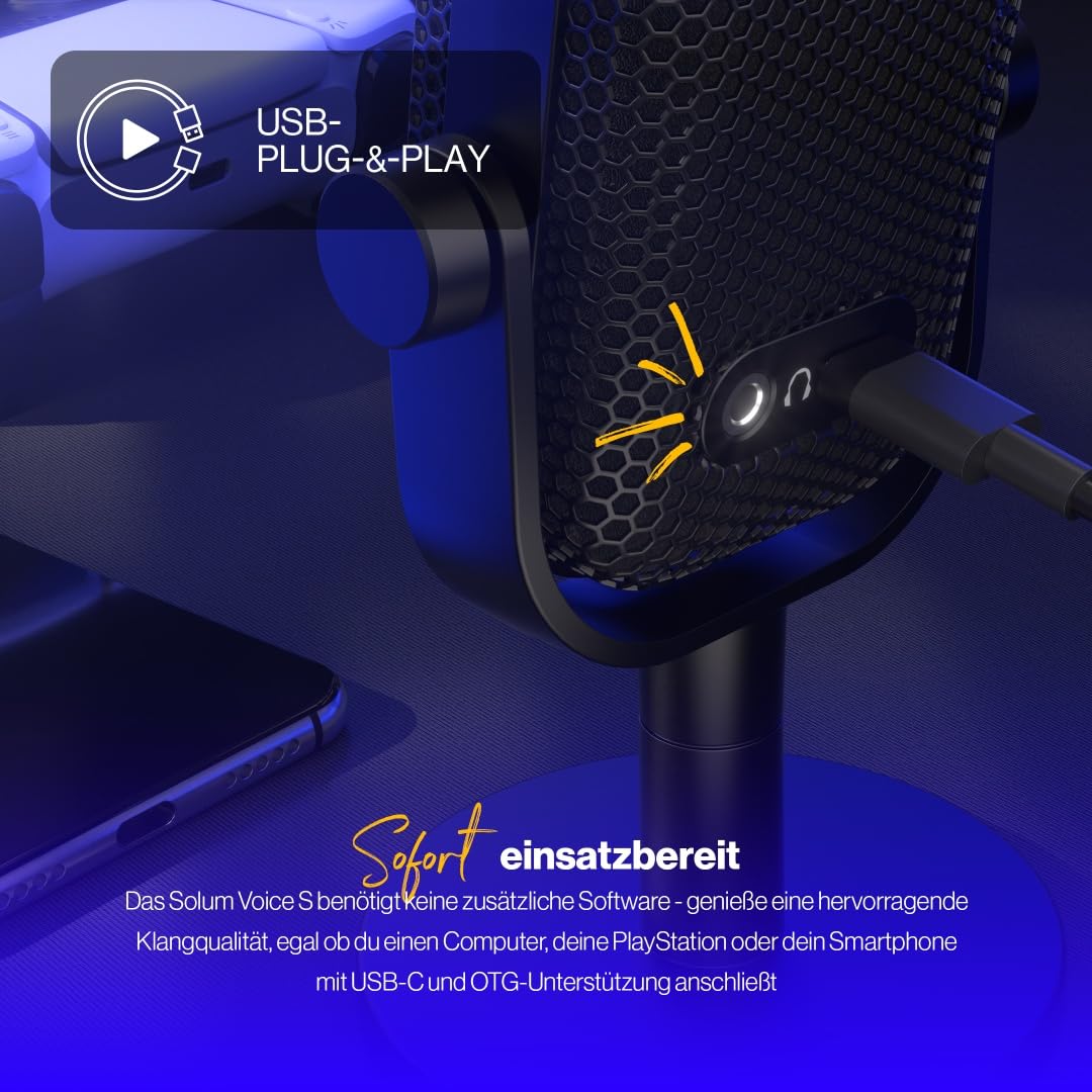 ENDORFY Solum Voice S, micrófono para Streaming, Chat y grabación de podcasts, iluminación RGB, Salida de Auriculares, botón Tap-to-Mute, Control Gain, patrón Polar cardioide | EY1B013