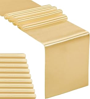 10-Pack Satin Table Runner Light Gold 12 x 108 inches Long, Table Runners for Wedding, Birthday Parties, Banquets Decorations(10 Pack, 12x108 Inch, Light Gold)
