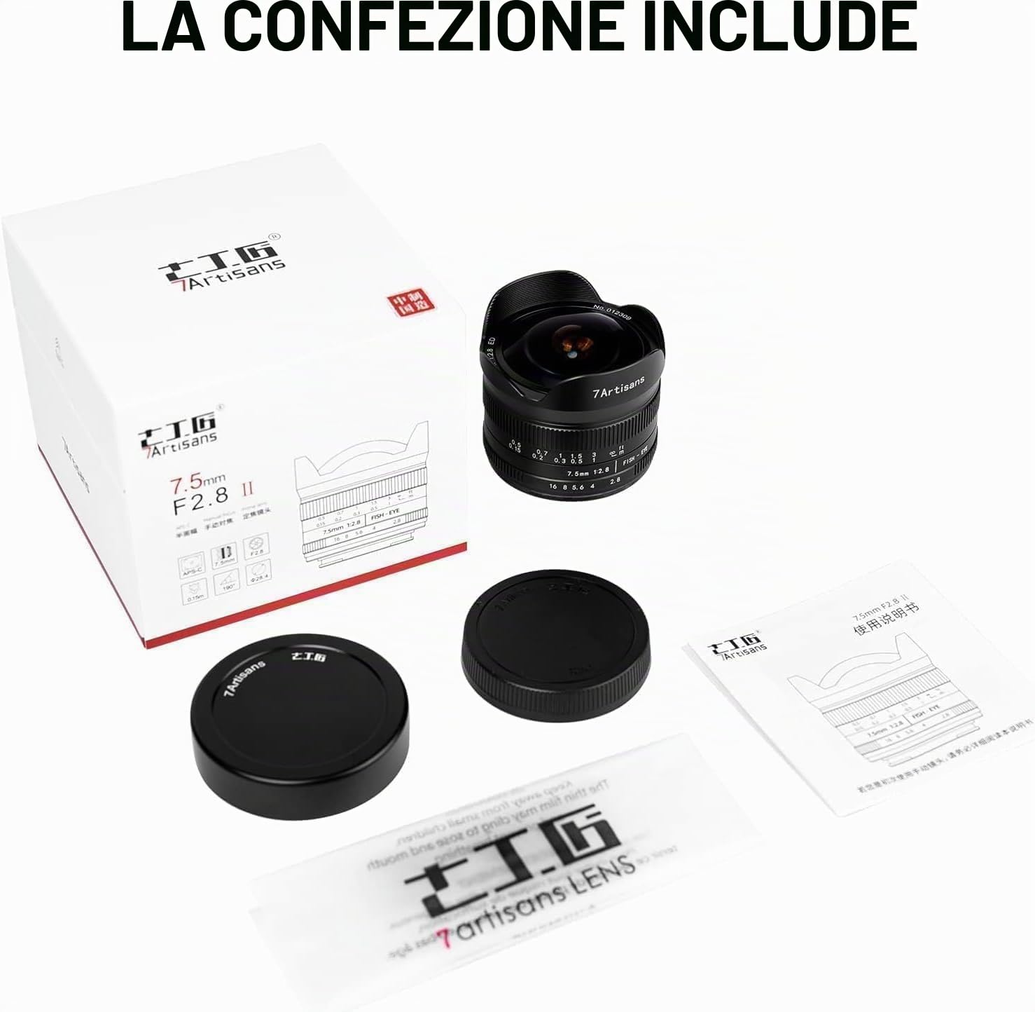 7Artisans 7.5mm F2.8 II Obiettivo per fotocamera mirrorless Fisheye APS-C per Sony A5000 A5100 A6000 A6300 A6500 NEX-5T A7III A7R III