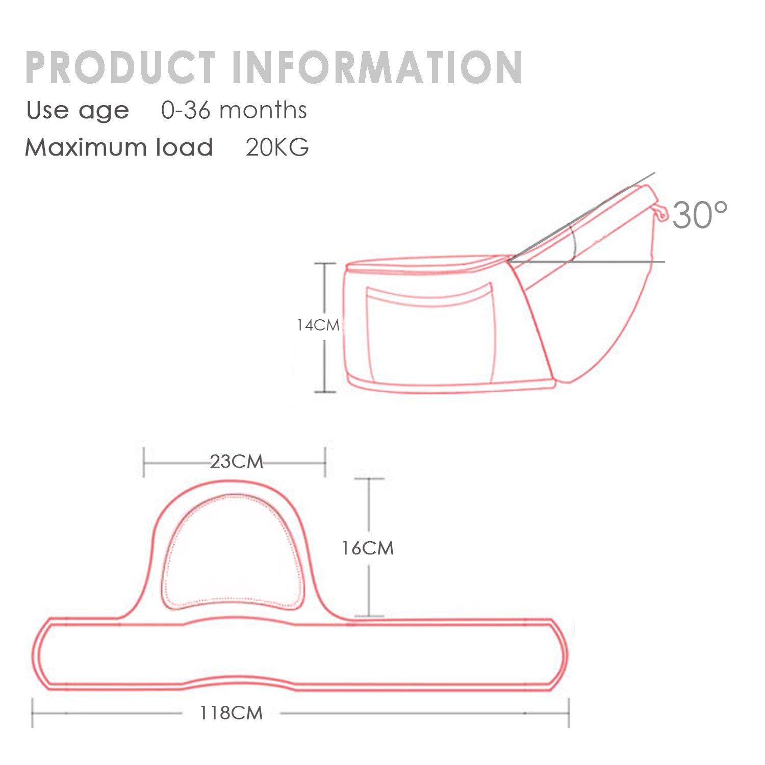 SONARIN Premio Hipseat Baby Carrier, Portantina per bebè, Sicuro e Comodo, Formato Libero, Cintura Anteriore Portaoggetti(Rosso Scuro)