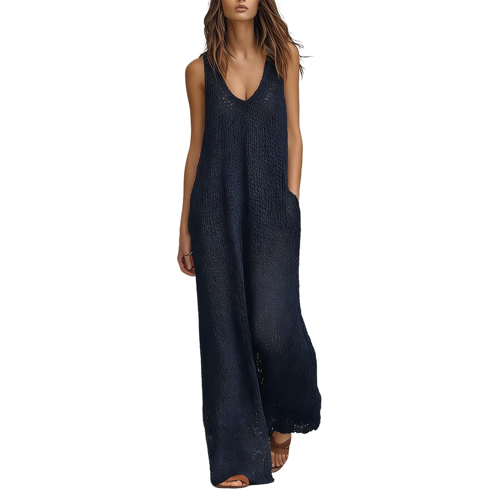 Mono para mujer, de verano, largo, sin mangas, elegante, bohemio, para la