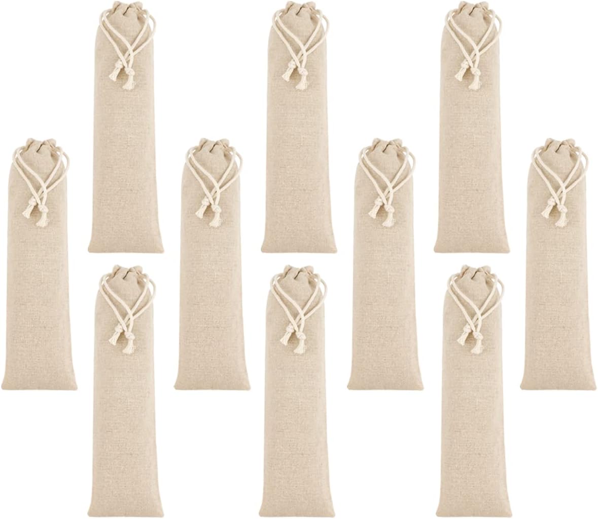 FERCAISH 10 Pcs Portable Travel Cotton and Linen Pouch Bag, Drawstring Straw Storage Bag - Safety and Reusable Storage Box Case for Fork Spoon Straw Cutlery Kit