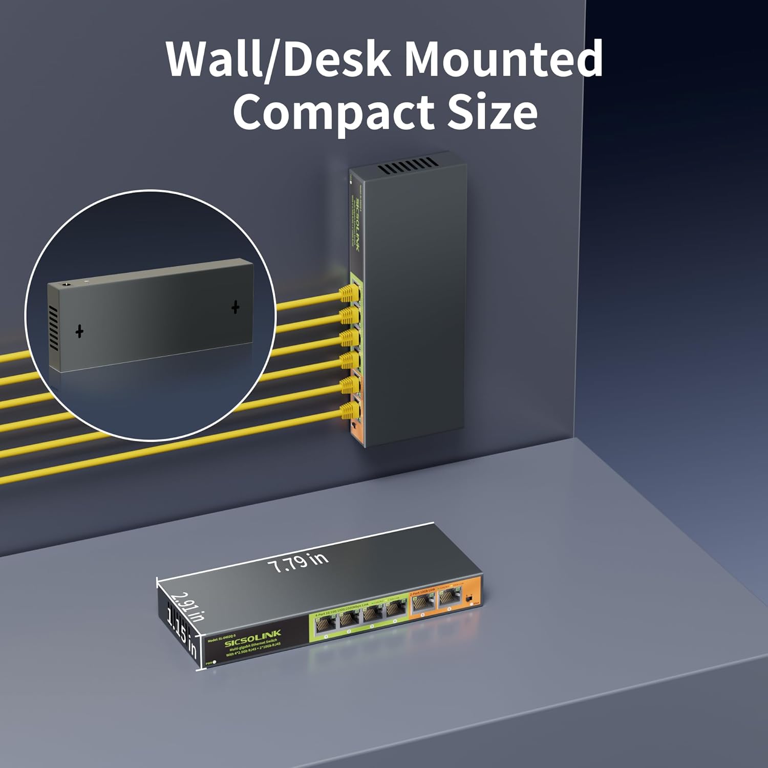10Gb Ethernet Switch unmanaged with 2*10G RJ45 Uplink+4*2.5G Base-T Ports, Fanless & Vlan SICSOLINK 6 Port 10Gbps Network Switch for 2.5/10 Gigabit AP, NAS, PC