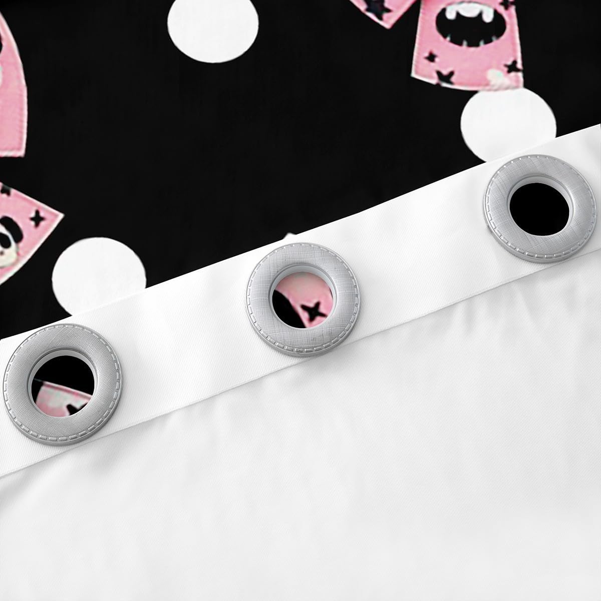 Manfei Bowknot Blackout Curtain Black Pink Bow Tie Window Drapes for Kids Girls Princess Room Decor, White Dots Print Window Treatments, Grommet Top 2 Panel Set Bedroom Curtains, 38Wx54L inch