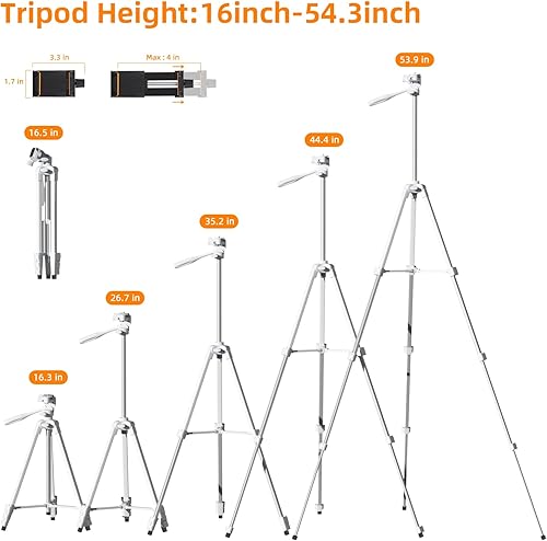 Miniatura 3 de PHOPIK Soporte de trípode extensible - Trípode de teléfono de 55 pulgadas con panorama 360, video obturador, tornillo de montaje de 14 pulgadas para