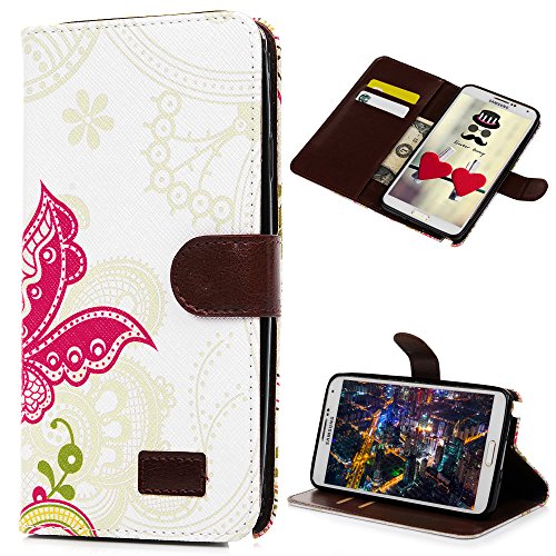 Note 3 Case, Galaxy Note 3 Case - Mavis's Diary Wallet Type Fashion Style Flower PU Leather Series Magnet Design Cover with Kickstand Card Holders for Samsung Galaxy Note 3 SM-N9000 - Butterfly