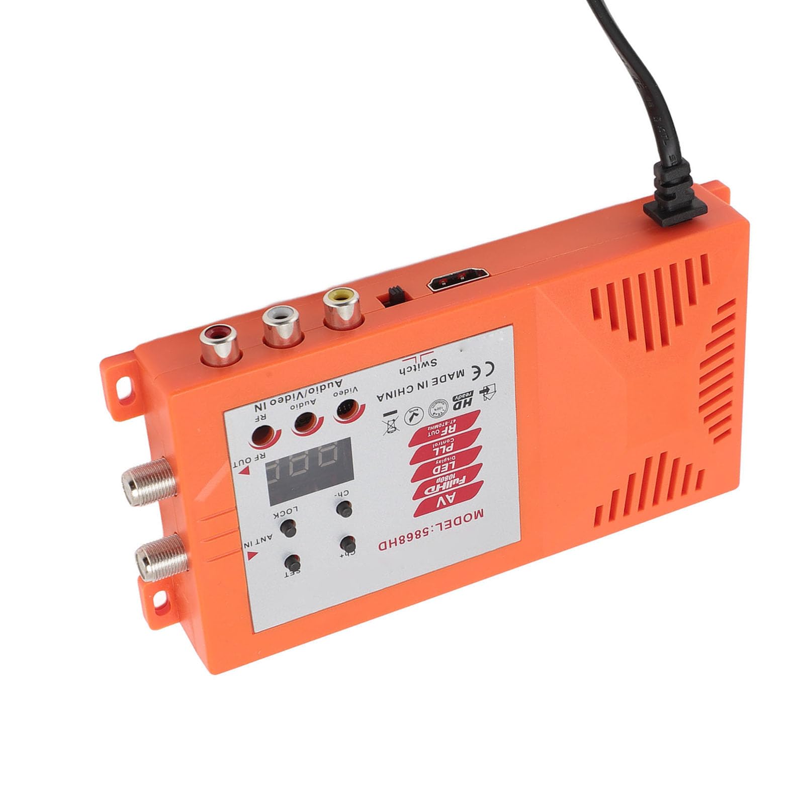 Modulador RF HDMI, Interfaz Multimedia HD Modulador AV a RF PAL NTSC HD 1080P Modulador RF Coaxial con Puerto de Antena Interruptor de Canal 100-240V (Enchufe Europeo de 110