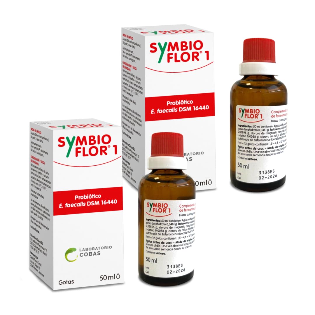 Cobas Symbiopharm Symbioflor 1 - Pack Ahorro 2 x 50ml - Probiótico en Gotas con Enterococcus Faecalis DSM 16440 - Suplemento para Sistema Inmunitario