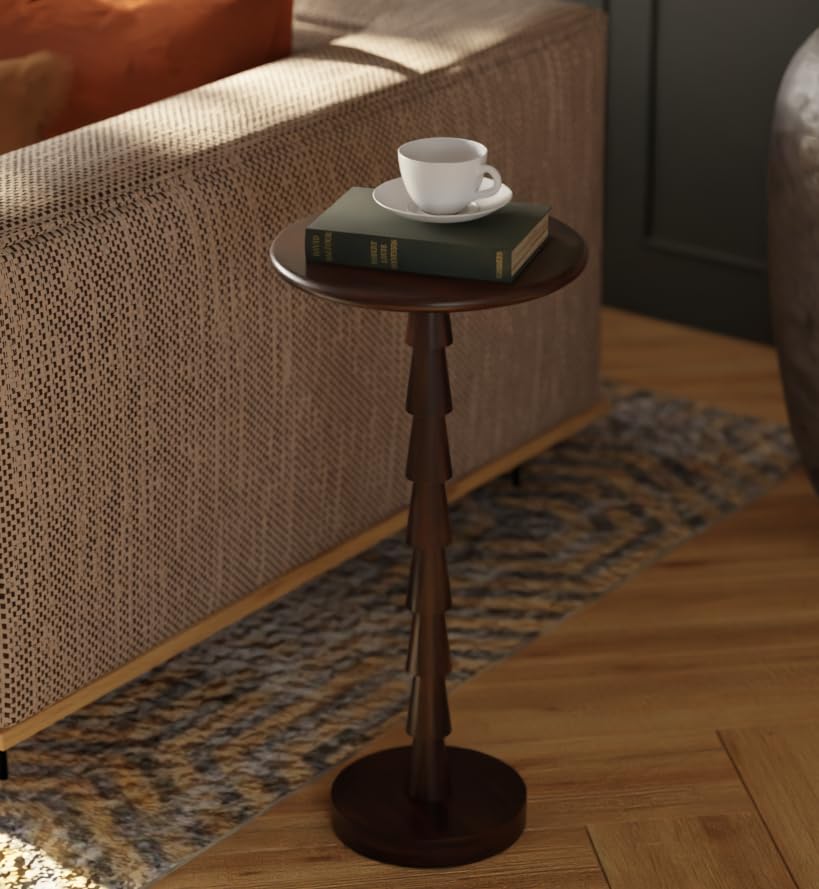 Sakala - Mesa de bebida de madera maciza de mango – 24 pulgadas de alto, elegante mesa auxiliar moderna para sala de estar, mesita de noche para dormitorio, mesa de centro plegable pequeña