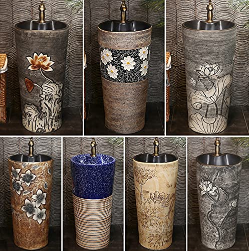 Yrra Modern Ceramic Bathroom Basin Sink With Full Pedestal And One Tap Hole Round Freestanding Sink Ceramic Basin Sink And Pedestal Bathroom,K #TOP5