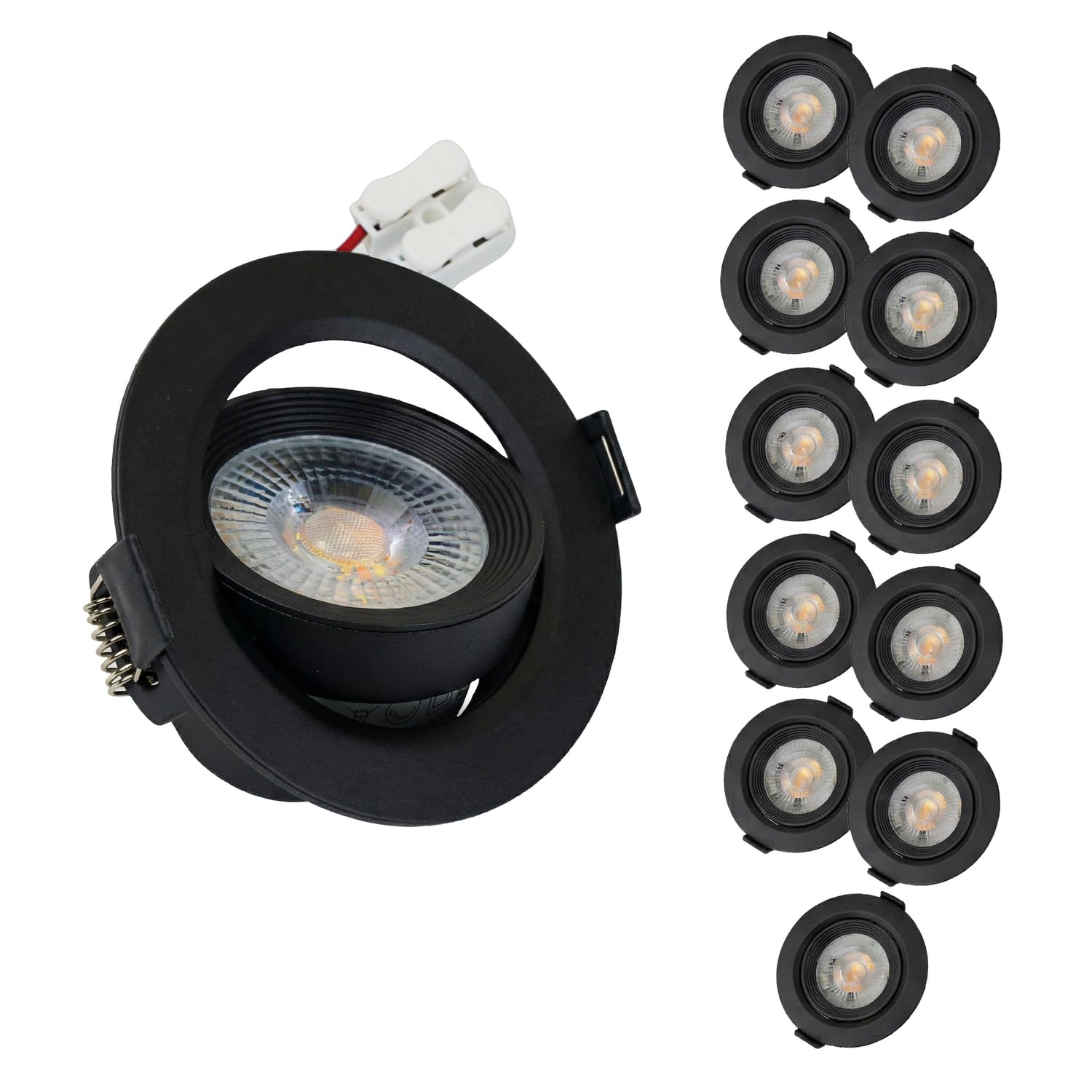 LUXULA LED Einbaustrahler dimmbar schwenkbar 12 Stück - Einbaumaß 75mm - Deckenspot Einbauleuchte schwarz - 7W 600lm - CCT 3000K 4000K 6500K einstellbar - 38° Spotlight - 230V - LED Spots dimmbar