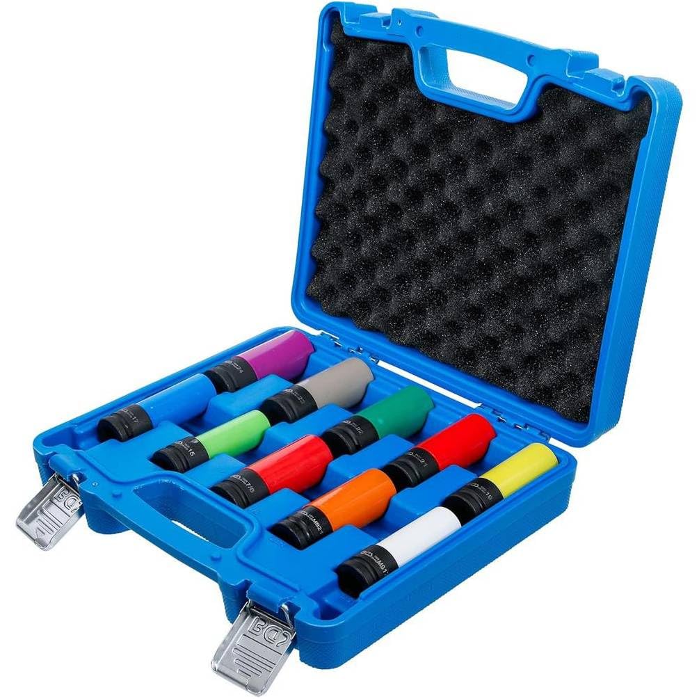 Juego de casquillos de potencia 10 piezas 12,5 mm (1/2) 15-24 mm - Protección integrada, tornillos de rueda especiales - Versatilidad - D-Work