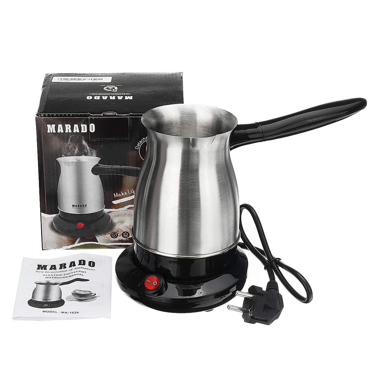 Marado stainless steel Turkish Coffee Maker, Electrical Coffee Pot 500 ML/ 5 Cups. The Best and Most Efficient Way to Make a Warm Cup of Coffee or Tea and Boil Water.
