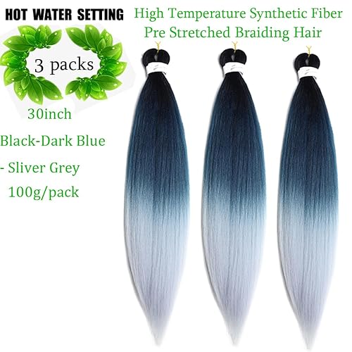 Miniatura 2 de Cabello trenzado preestirado de 30 pulgadas, 3 paquetes de cabello sintético de trenzas de ganchillo, textura Yaki, ajuste de agua caliente,