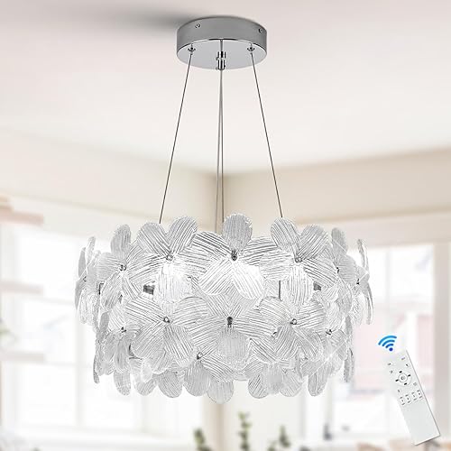 Miniatura 11 de Lámpara de araña de cristal LED de oro moderno de 20" Elegante con hojas de loto, lámparas de techo regulables con control remoto de lujo para
