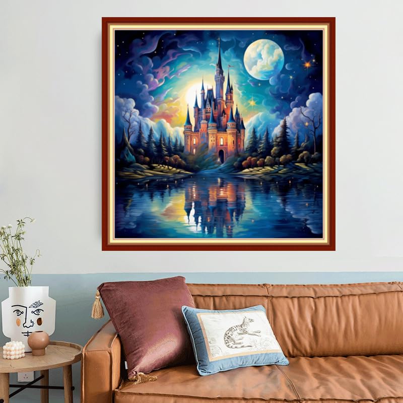 Image of Joyhoor Stamped Cross Stitch Kits for Beginners, Needlepoint Kits for Adults, 11CT Counted Embroidery Kits-Magic Castle 18x18 inchs
