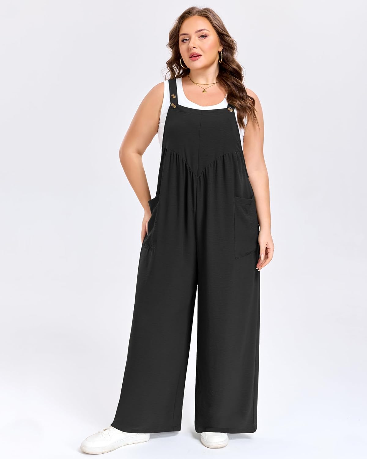 Moon Wood Plus Size Overalls for Women Loose Fit Wide Leg Jumpsuits Comfy Bib Overalls with Pockets for School Teacher - Image 2