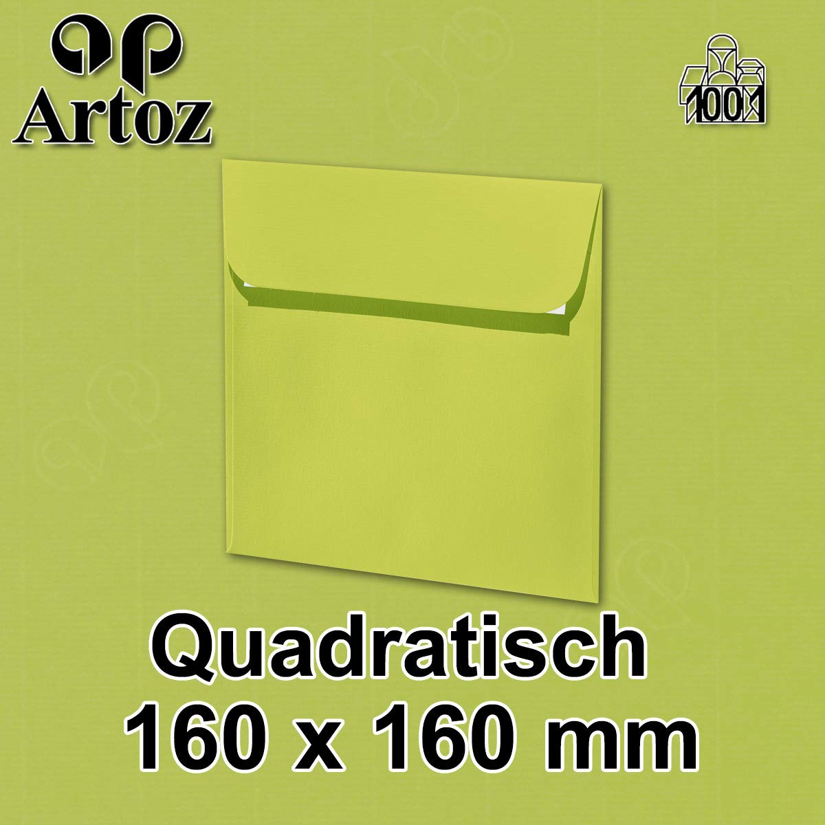 ARTOZ 150 x kwadratowe koperty limonkowe (zielone) 100 g/m² – 16 x 16 cm – koperta bez okienka – koperty z klejem