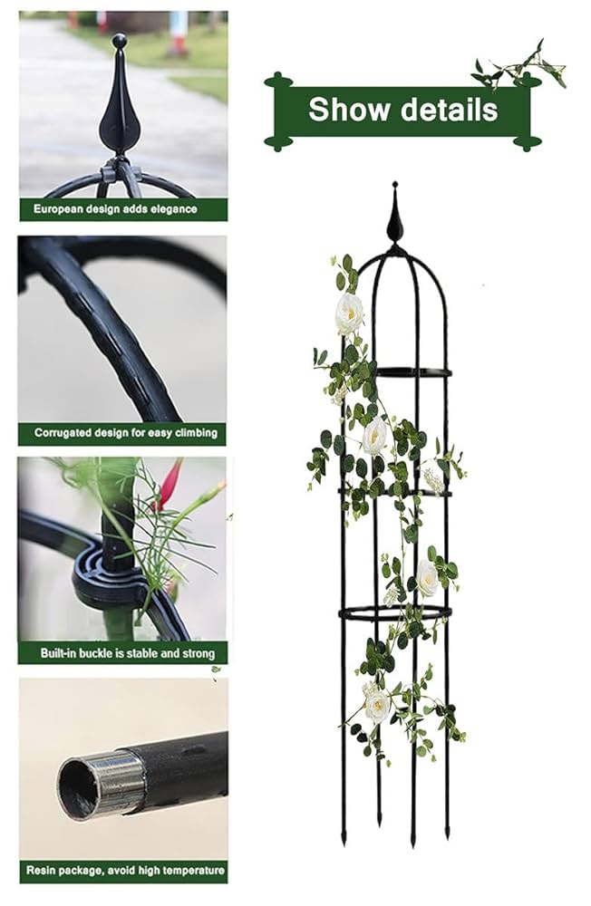 Garden Obelisk Trellis For Climbing Plants Outdoor, 59in Tall Rustproof Coated Metal Plant Support For Indoor & Outdoor Plants, Climbing Plant, Vegetables, Fruits, Flowers, Pots, Vines (1 PC
