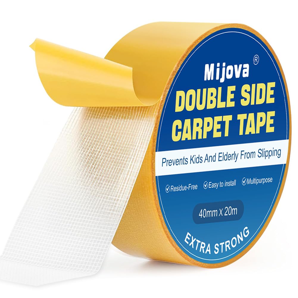 Mijova Double Sided Tape, High Tack Strong Adhesive Residue-Free Tape for Walls Carpets DIY Crafts Home Decor Birthday Parties Indoor Projects (40mm x 20m)