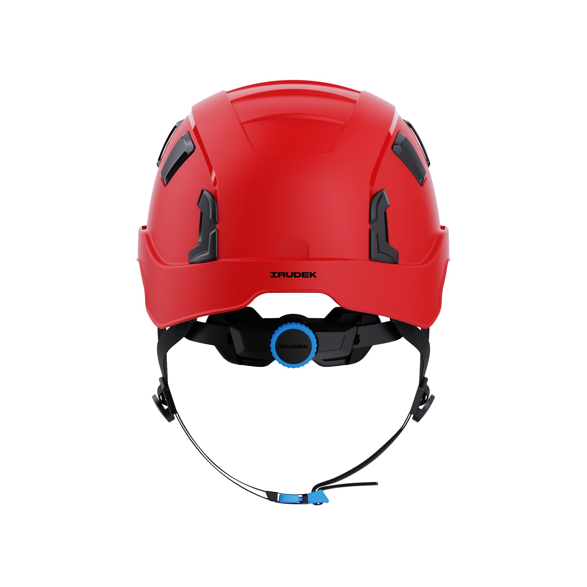 Irudek OREKA II Vent Rojo – Casco ventilado para Trabajos en Altura, ABS Ultraligero, barboquejo Ajustable, Ranuras universales 30 mm, Chip NFC Integrado, Certificado EN 397 y EN 12492