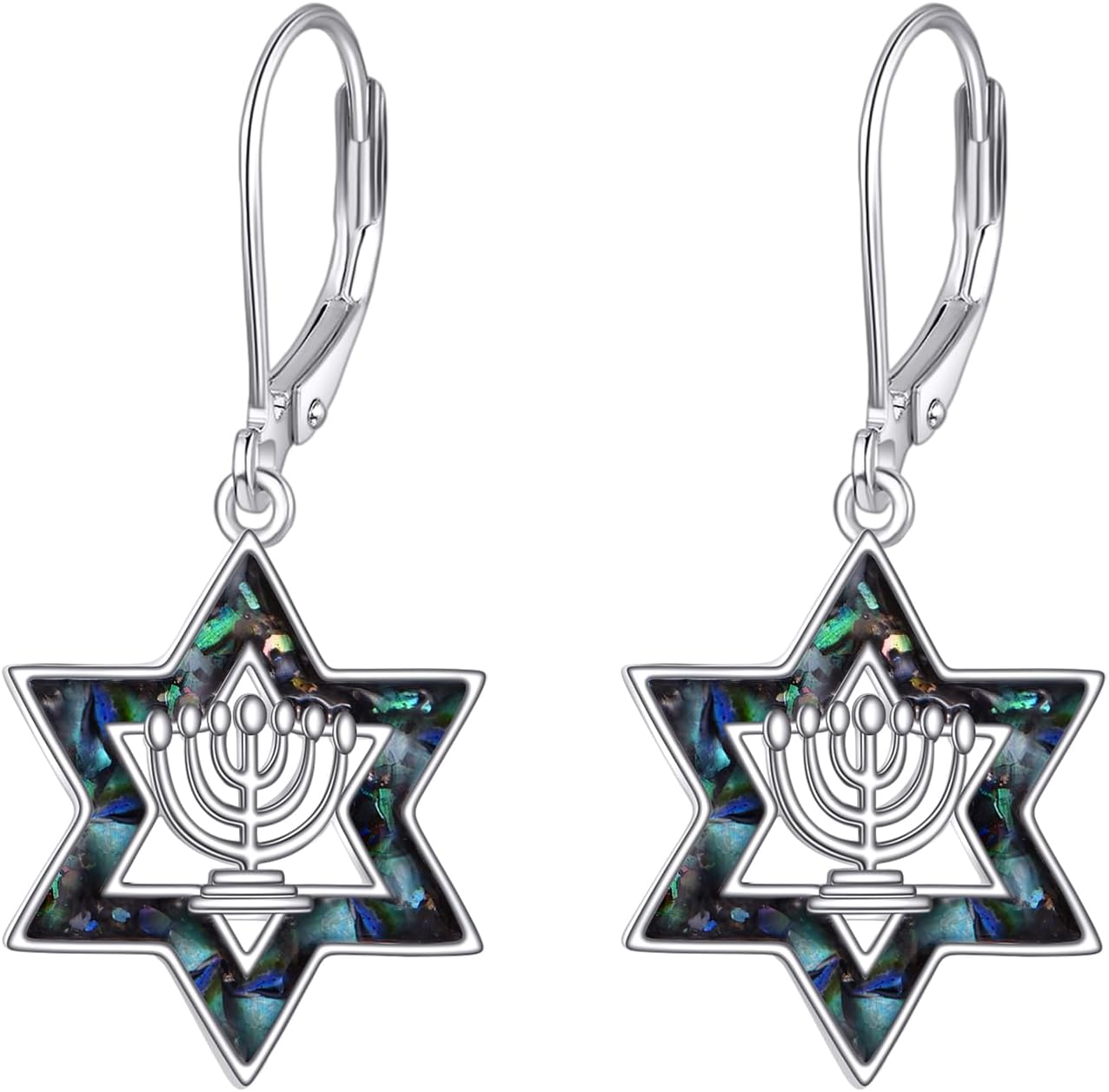 URONE Menorah Earrings 925 Sterling Silver Star of David Earrings Messianic Seal Jewish Jewelry Gifts for Women