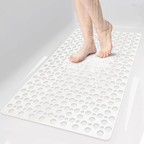 Miniatura 15 de Tapete de ducha antideslizante con ventosas, 27 x 27 pulgadas, tapete de ducha antideslizante de TPE de drenaje rápido para ducha interior, tapete