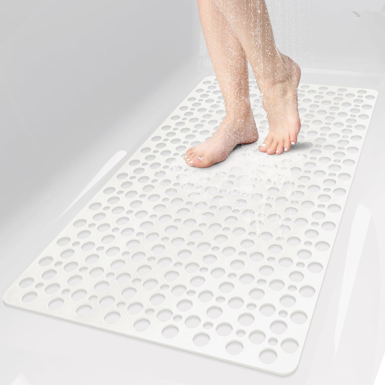 Bathtub Mat and Shower Mat Non Slip: 43 x 75 cm Soft TPE Bath Tub Mat with Suction Cups and Drain Holes, Anti Slip Shower Mats for Inside Shower, Machine Washable, Easy to Dry&Cut