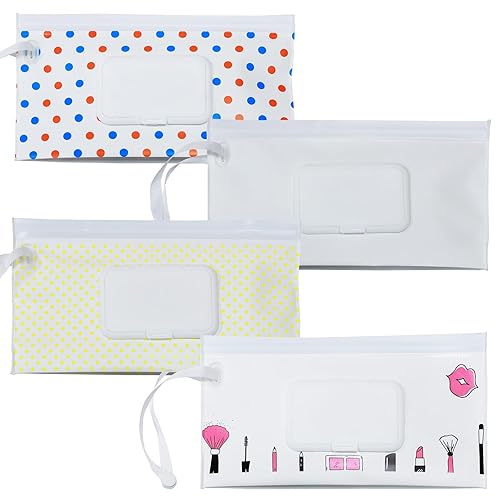 LESHANE Dispensador de toallitas para bebé, paquete de 4 soportes portátiles recargables, reutilizables, ligeros, para viajes, bolsa de toallitas