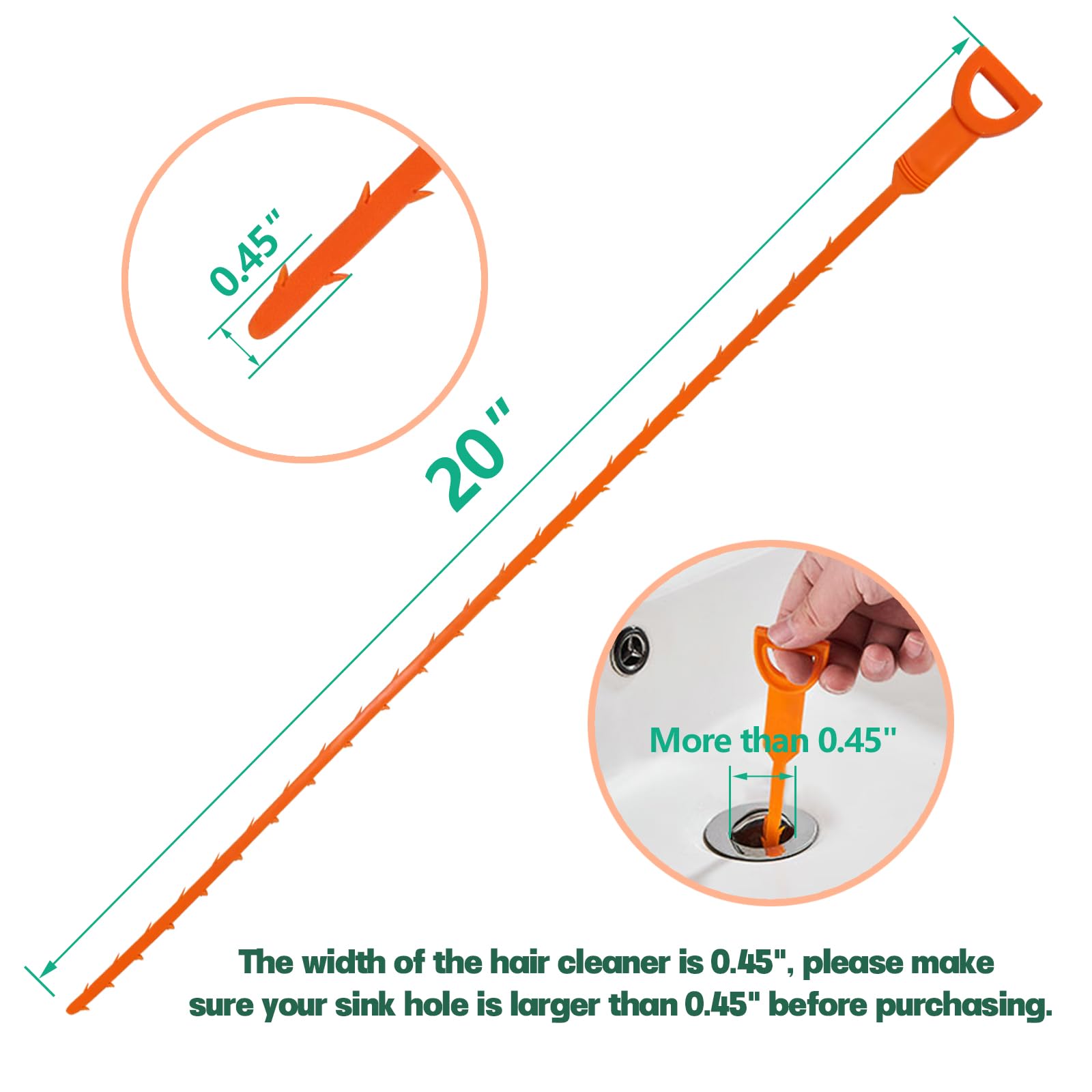 Removedor de obstrucciones de drenaje de pelo de serpiente, paquete de 4 herramientas para desatascar fregadero de serpiente de ducha con embalaje exquisito (naranja)