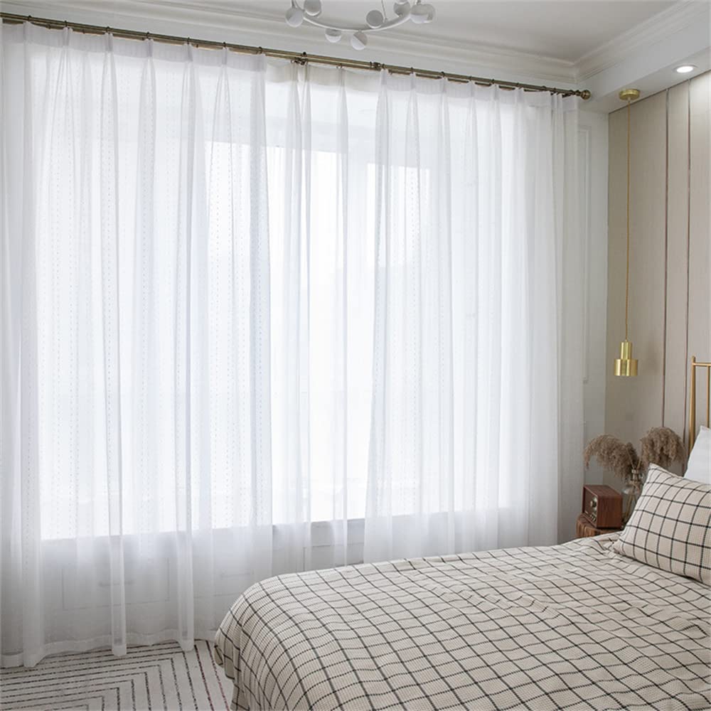Voile Tenda Trasparente-2 Pezzi con Occhielli Tenda a Panello Tende Leggere Morbida per Camera da Letto e Soggiorno Finestra Moderne Traspirante e Durevole -linea bianca(L140 x A183 cm)