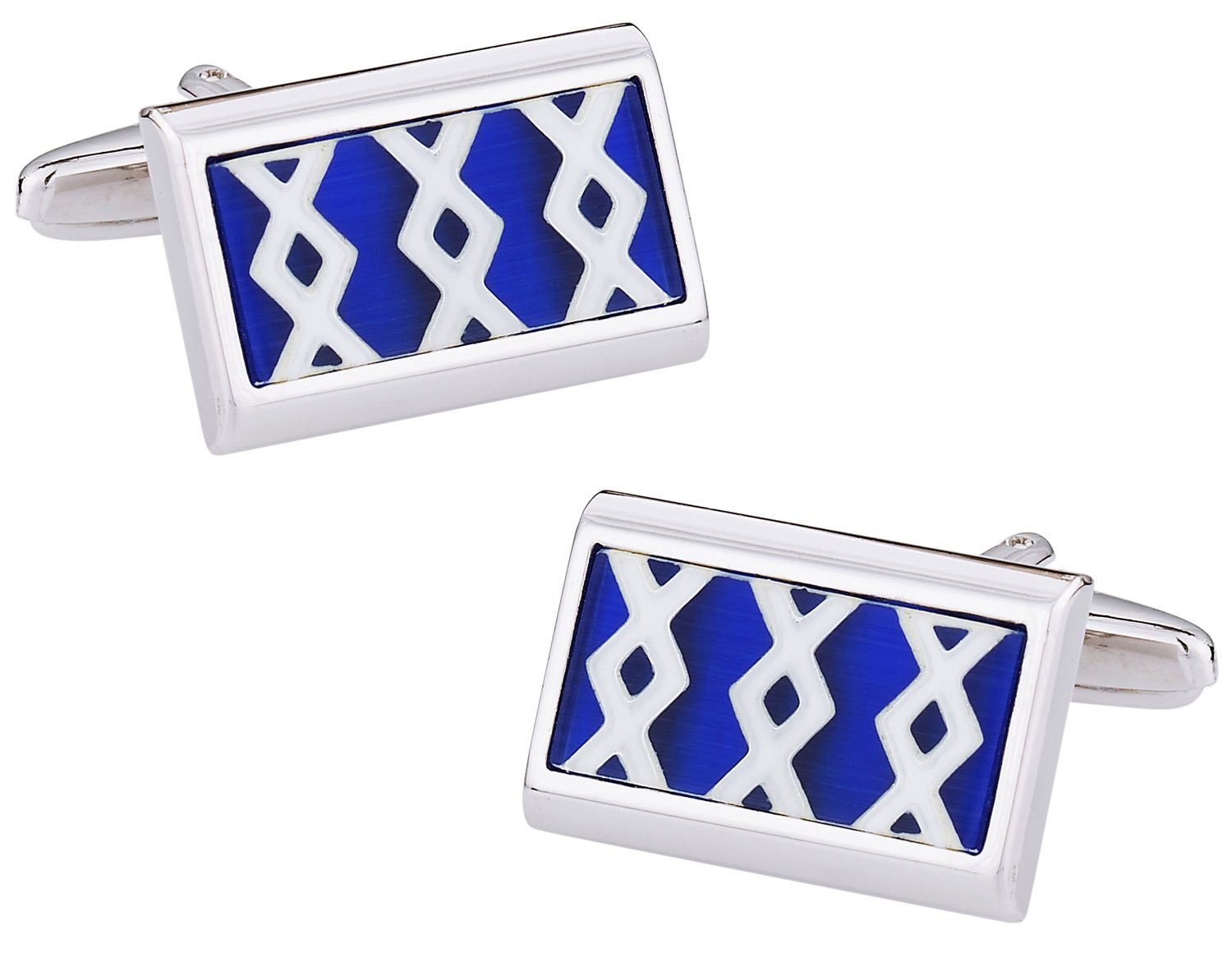 Elegante blu, bianco e argento in fibra ottica gemelli da Cuff-Daddy