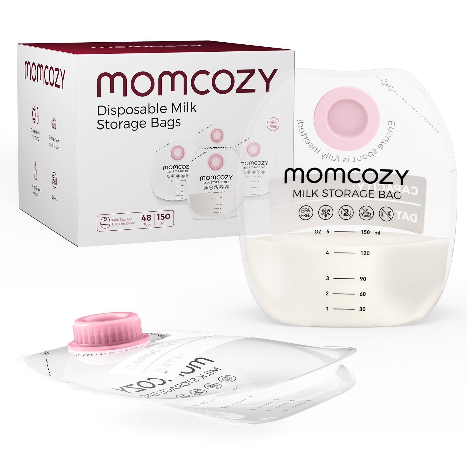 Momcozy Wearable Milk Collection Cups with Storage Bags (5 oz), Direct-to-Bag Breast Milk Bag Combo, Breast Pump Parts for Momcozy V1 Pro/V2 Pro/V1/V2 Pump & Most Electric Breast Pumps, 2 Pack