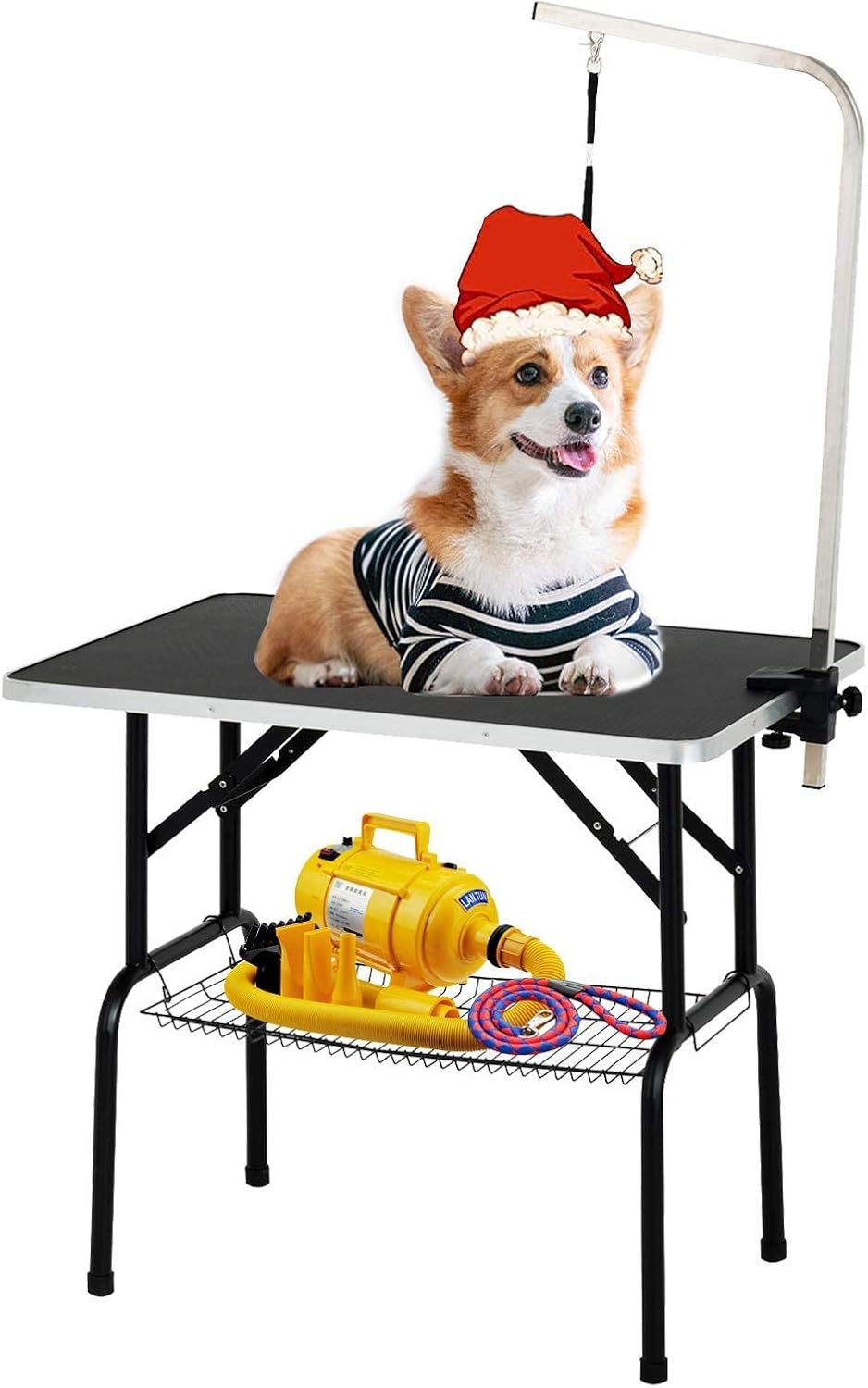 32 inch Pet Dog/Cat Grooming Table with Mesh Tray, Foldable Heavy Duty Drying Table with Adjustable Arm/Noose, Stainless Steel Frame,…