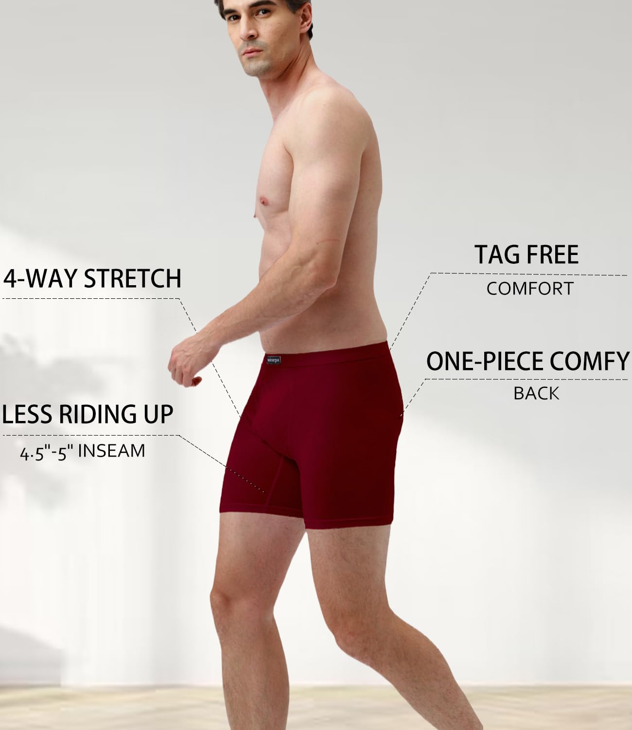 wirarpa Lot de 4 Boxers Boxer Long Homme Caleçon pour Braguette Ouverte sans Étiquette Ultra Doux Confortale